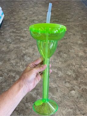 Unbranded Neon Green Tall Cocktail Cup with Straw